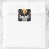 Jezus Christus onze Redder | Zwart en goud blanco Vierkante Sticker (Tas)