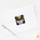 Jezus Christus onze Redder | Zwart en goud blanco Vierkante Sticker (Envelop)