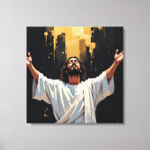 Jezus Christus Onze Redder | Zwart en Goud Canvas Afdruk (Voorkant)