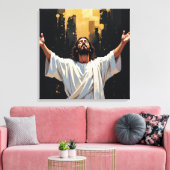 Jezus Christus Onze Redder | Zwart en Goud Canvas Afdruk (Insitu (Woonkamer))