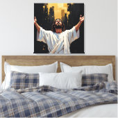 Jezus Christus Onze Redder | Zwart en Goud Canvas Afdruk (Insitu (Slaapkamer))