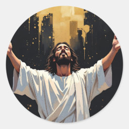 Jezus Christus onze Redder | Zwart en goud Ronde Sticker