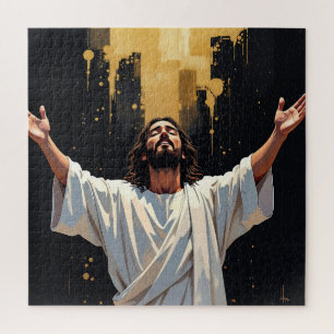 Jezus Christus Onze Verlosser Zwart en Goud Legpuzzel