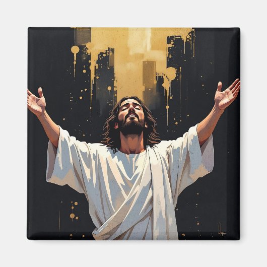 Jezus Christus Onze Verlosser | Zwart en Goud Magneet (Voorkant)