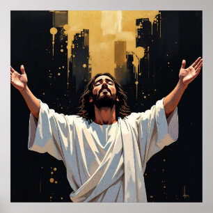Jezus Christus Onze Verlosser Zwart en Goud Poster