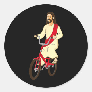 Jezus Christus Op Een Fiets Funny Christelijk Gelo Ronde Sticker