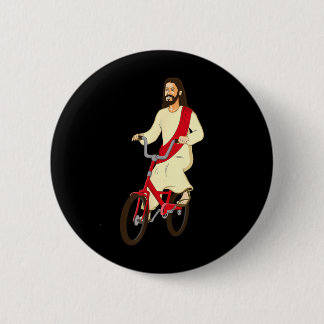 Jezus Christus Op Een Fiets Grappig Christelijk Ge Ronde Button 5,7 Cm