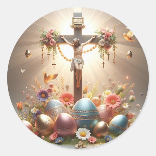 Jezus Christus op een kruis Ronde Sticker (Voorkant)