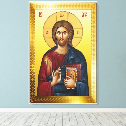 Jezus Christus orthodox icoon Canvas Afdruk (Insitu (Houten vloer))
