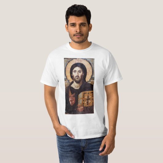 Jezus Christus Pantocrator Christelijk Pictocon T-shirt (Voorkant volledig)