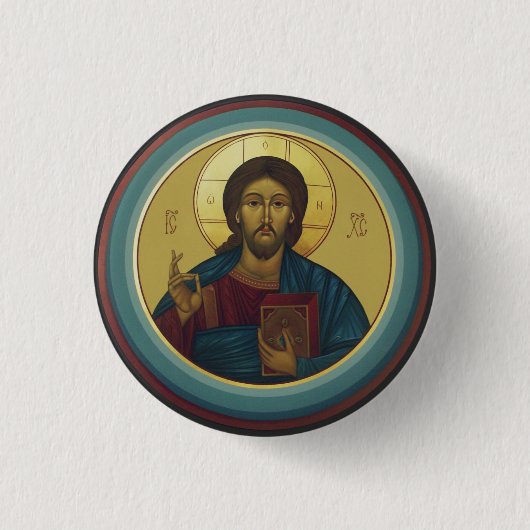 Jezus Christus Pantocrator  Ronde Button 3,2 Cm (Voorkant)
