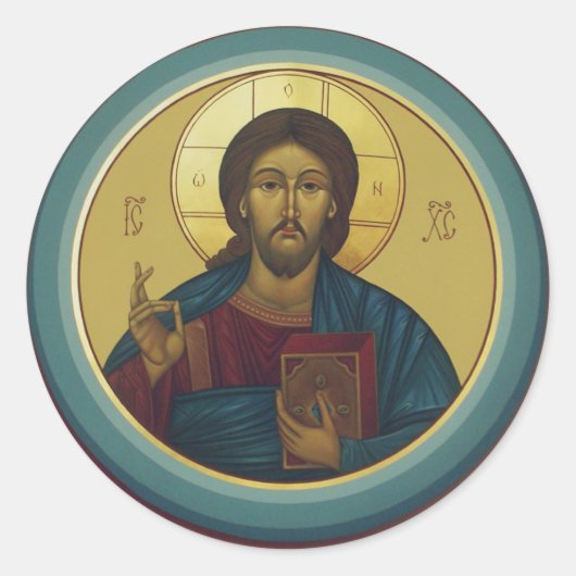 Jezus Christus Pantocrator Ronde Sticker (Voorkant)