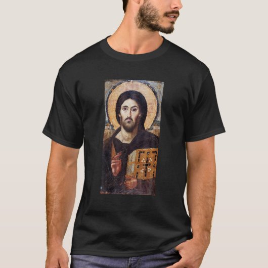 Jezus Christus Pantocrator Sinaï Orthodox Christel T-shirt (Voorkant)