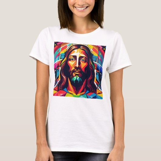 Jezus Christus Pasen Kerstmis Kleurrijk Abstract T-shirt (Voorkant)