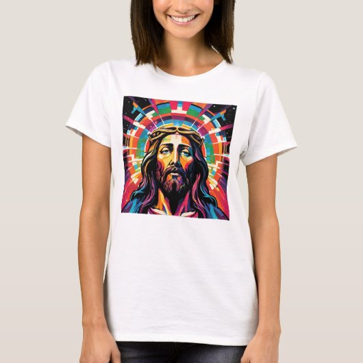 Jezus Christus Pasen Kerstmis Kleurrijk Abstract T-shirt (Voorkant)
