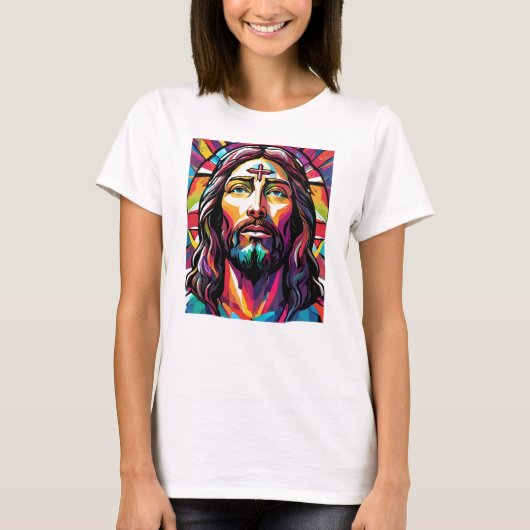 Jezus Christus Pasen Kerstmis Kleurrijk Abstract T-shirt (Voorkant)