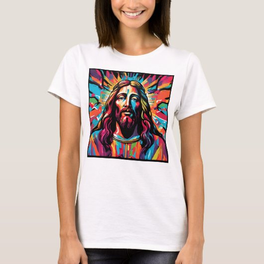 Jezus Christus Pasen Kerstmis Kleurrijk Abstract T-shirt (Voorkant)