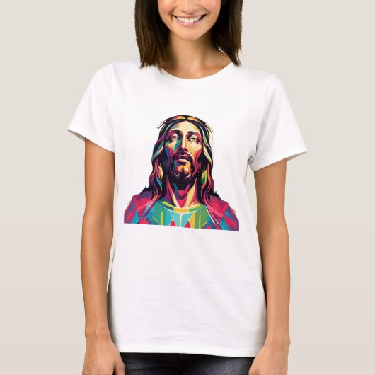 Jezus Christus Pasen Kerstmis Kleurrijk Abstract T-shirt (Voorkant)