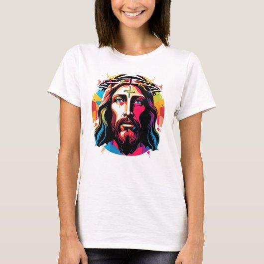 Jezus Christus Pasen Kerstmis Kleurrijk Abstract T-shirt (Voorkant)