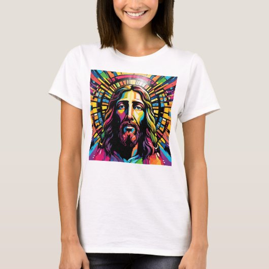 Jezus Christus Pasen Kerstmis Kleurrijk Abstract T-shirt (Voorkant)