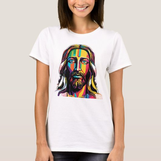 Jezus Christus Pasen Kerstmis Kleurrijk Abstract T-shirt (Voorkant)