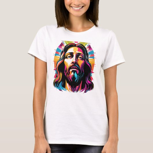 Jezus Christus Pasen Kerstmis Kleurrijk Abstract T-shirt (Voorkant)