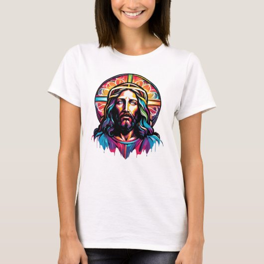 Jezus Christus Pasen Kerstmis Kleurrijk Abstract T-shirt (Voorkant)