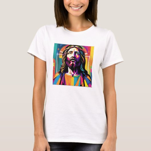 Jezus Christus Pasen Kerstmis Kleurrijk Abstract T-shirt (Voorkant)