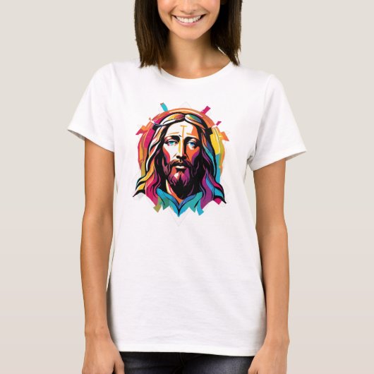 Jezus Christus Pasen Kerstmis Kleurrijk Abstract T-shirt (Voorkant)