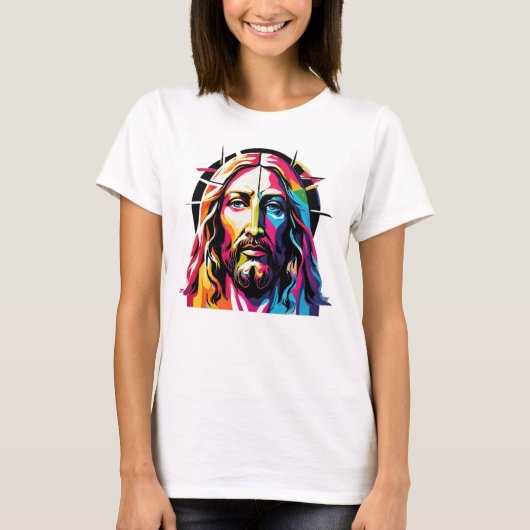 Jezus Christus Pasen Kerstmis Kleurrijk Abstract T-shirt (Voorkant)