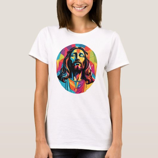 Jezus Christus Pasen Kerstmis Kleurrijk Abstract T-shirt (Voorkant)