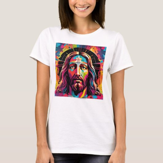 Jezus Christus Pasen Kerstmis Kleurrijk Abstract T-shirt (Voorkant)