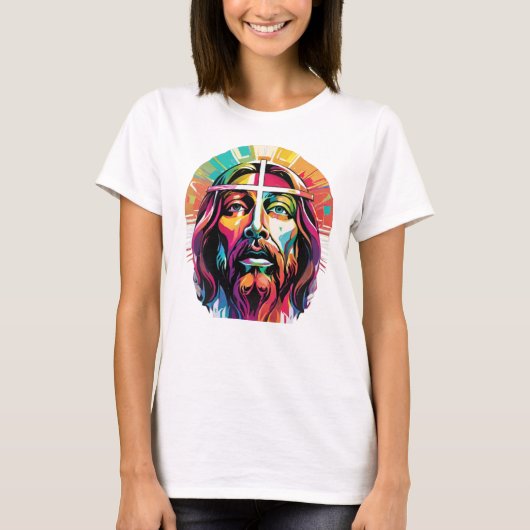 Jezus Christus Pasen Kerstmis Kleurrijk Abstract T-shirt (Voorkant)
