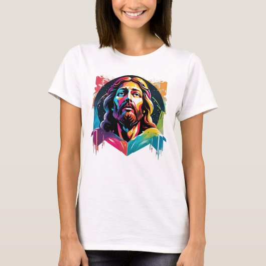 Jezus Christus Pasen Kerstmis Kleurrijk Abstract T-shirt (Voorkant)