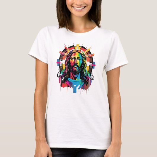 Jezus Christus Pasen Kerstmis Kleurrijk Abstract T-shirt (Voorkant)