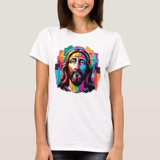 Jezus Christus Pasen Kerstmis Kleurrijk Abstract T-shirt (Voorkant)