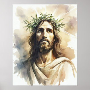 Jezus Christus Portret met een Olijftak kroon Poster