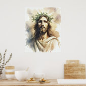 Jezus Christus Portret met een Olijftak kroon Poster (Keuken)