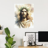 Jezus Christus Portret met een Olijftak kroon Poster (Thuiskantoor)
