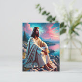 Jezus Christus reflecteert naast zachte kust Briefkaart (Staand voorkant)