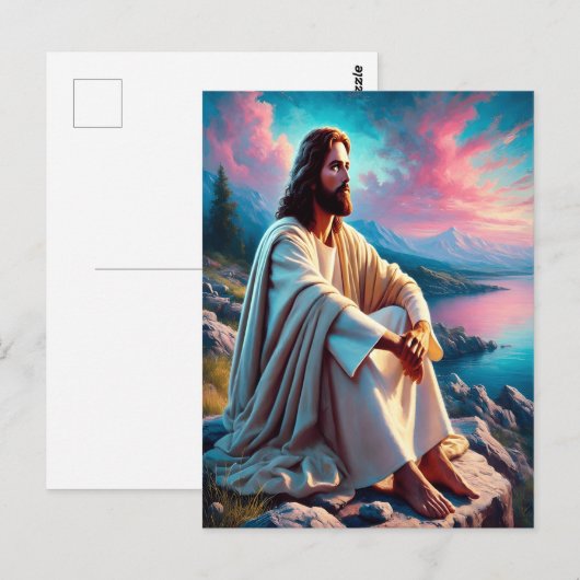 Jezus Christus reflecteert naast zachte kust Briefkaart (Voorkant / Achterkant)