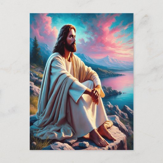 Jezus Christus reflecteert naast zachte kust Briefkaart (Voorkant)
