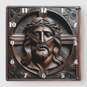 Jezus Christus Relief Kunst met Doornenkroon Vierkante Klok (Voorkant)