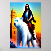 Jezus Christus rijdt met een Polar Beer | AI Art P Poster (Voorkant)