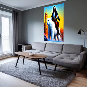 Jezus Christus rijdt met een Polar Beer   AI Art P Poster