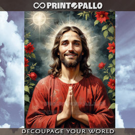 Jezus Christus scharlaken tuniek zegen en bid met  Tissuepapier