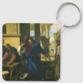 Jezus Christus schoonmaken van de tempel Sleutelhanger (Achterkant)