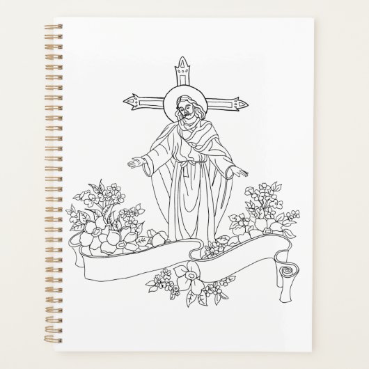 Jezus Christus scroll en bloemen kunst kleurplaat Planner (Voorkant)
