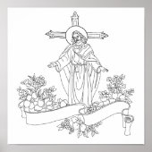 Jezus Christus scroll en bloemen kunst kleurplaat Poster (Voorkant)