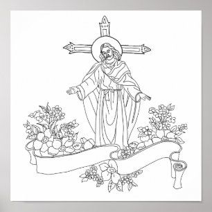 Jezus Christus scroll en bloemen kunst kleurplaat Poster